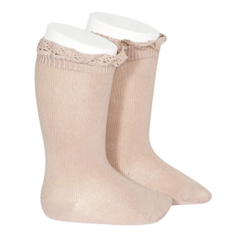 Knee Socks With Lace Edging Cuff – Old Rose