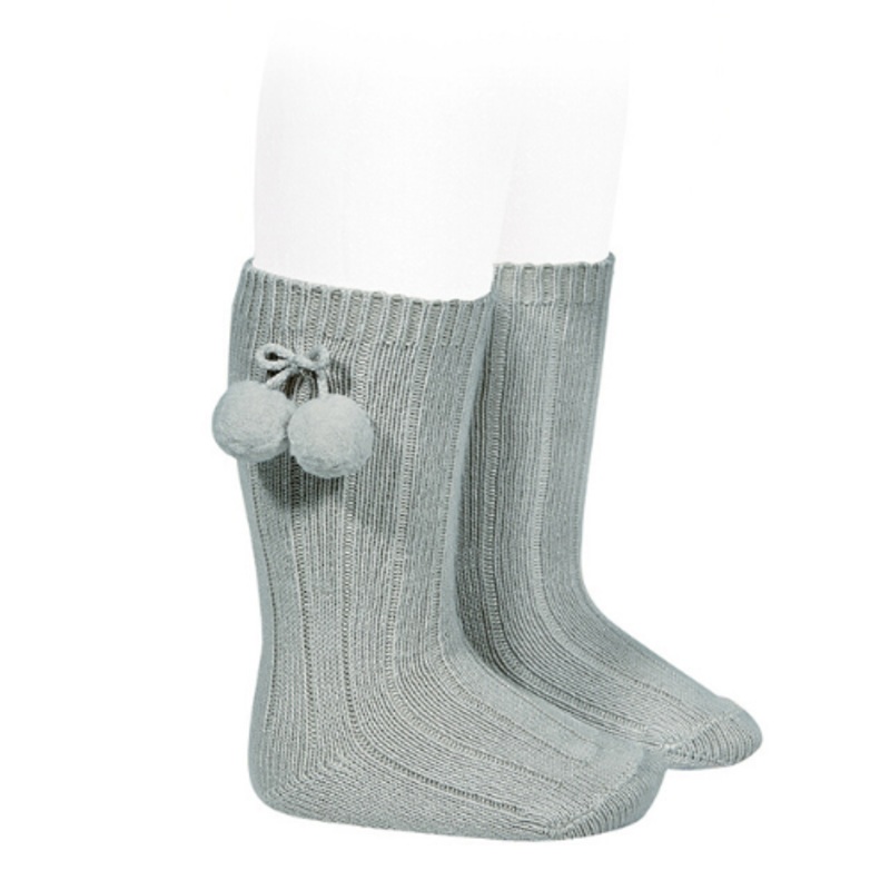 Warm Rib Knee-High Socks With Pompoms – Dry Green
