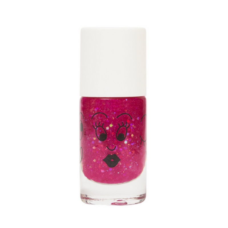 Water-based nail polish for kids – Sheepy – clear raspberry glitter