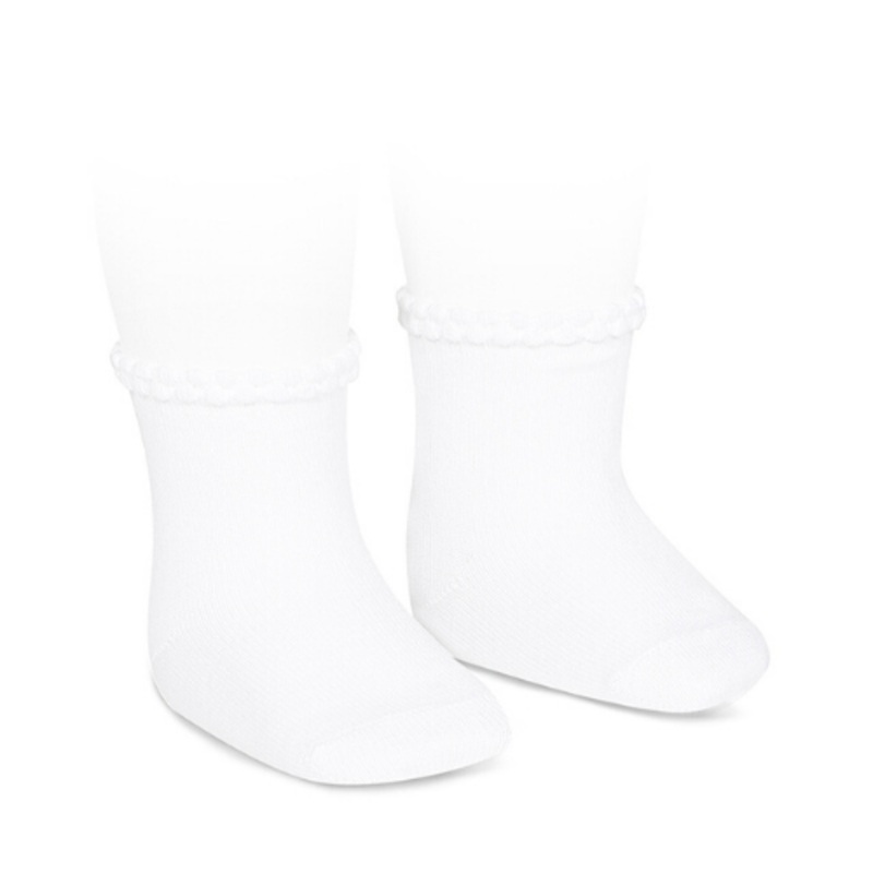 Short Socks With Openworked Cuff – White