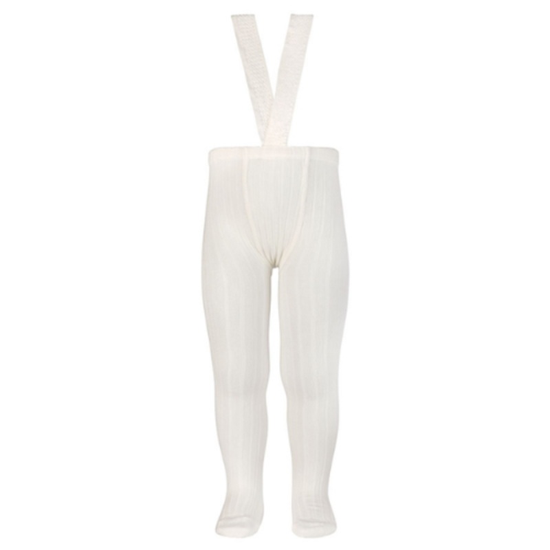 Rib tights with elastic suspenders Cream