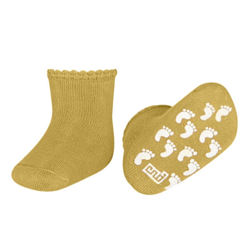 Baby Non-Slip Terry Socks With Patterned Cuff – Mustard