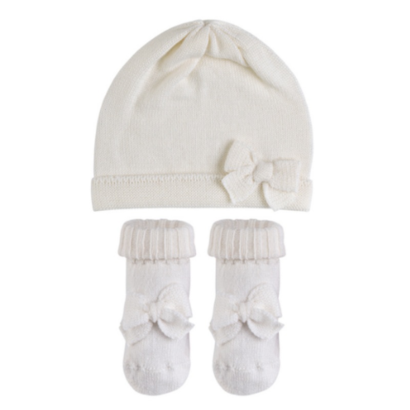 Baby knitted bow set beige