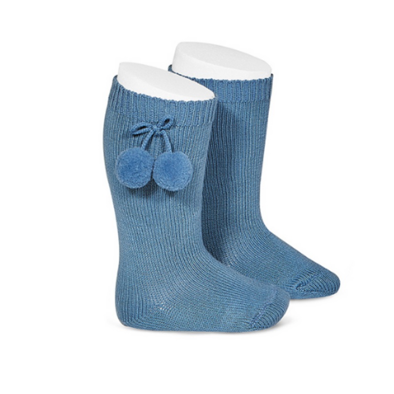Warm Knee-High Socks With Pompoms – French Blue