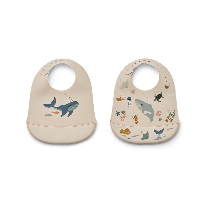Liewood Tilda Printed Bib – 2 Pack – Sea Creature – Sandy