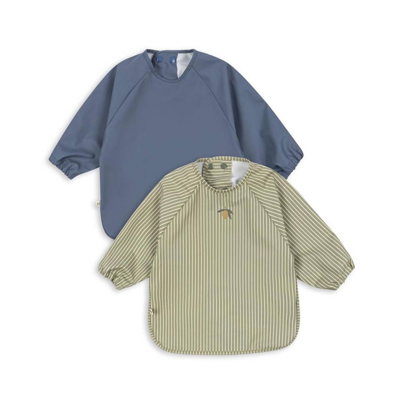 Konges Slojd Dinner Bib with Sleeves – 2 Pack – Tea Stripe / Flint Stone