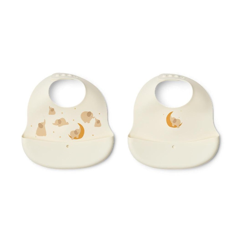 Liewood Ember Printed Bib 2-pack – Elephant / Creme De La Creme
