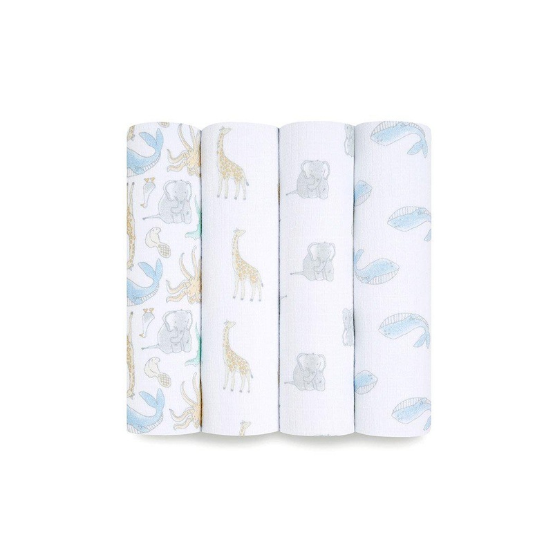 aden + anais Essentials Cotton Muslin Swaddle Blankets – Natural History – 4 Pack