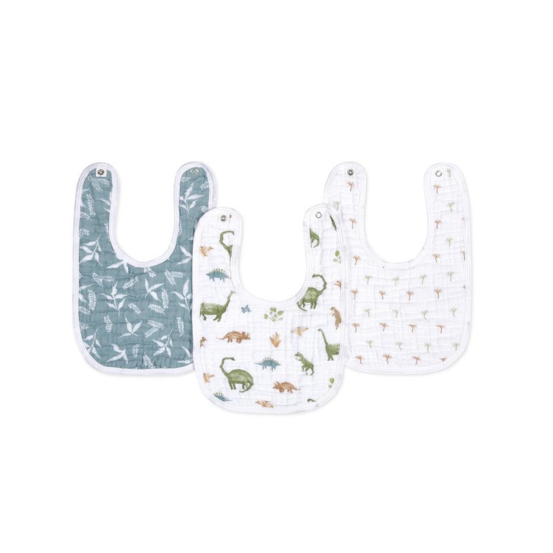 aden + anais Essentials Cotton Muslin Baby Snap Bibs – 3 Pack – Dino Jungle