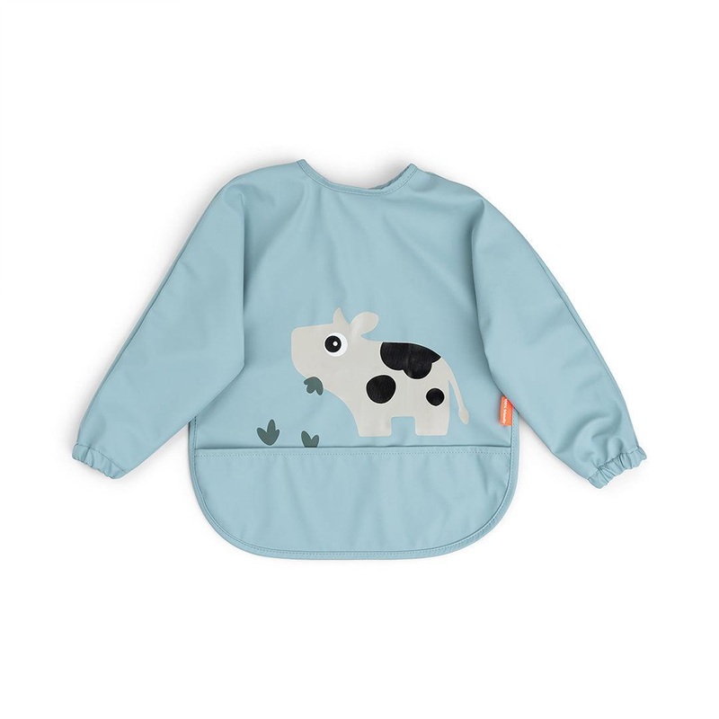 Done By Deer Sleeved Pocket Bib – Tiny Farm Blue