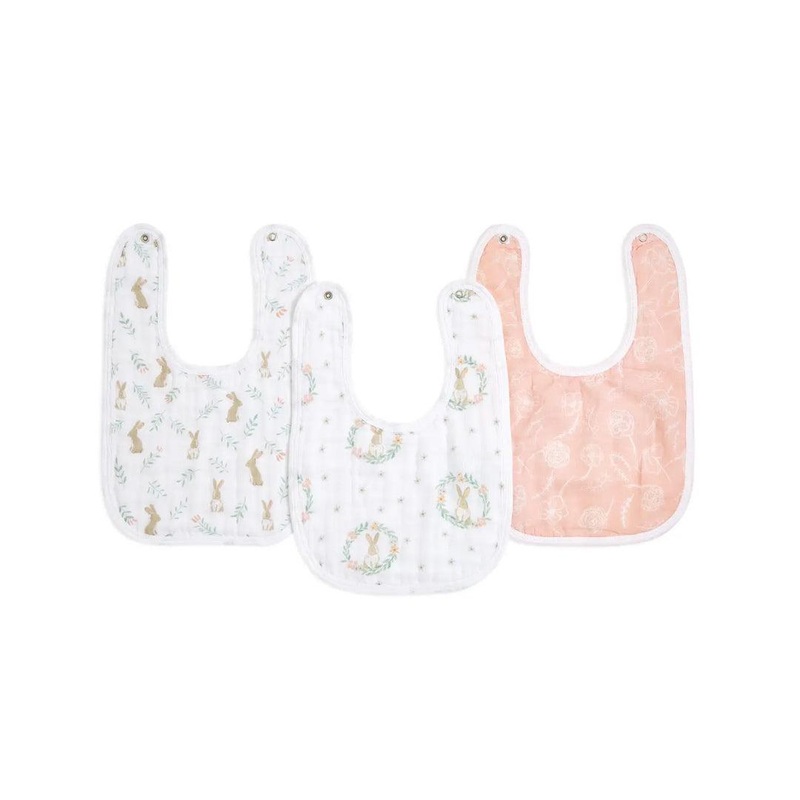 aden + anais Essentials Cotton Muslin Baby Snap Bibs – 3 Pack – Blushing Bunnies