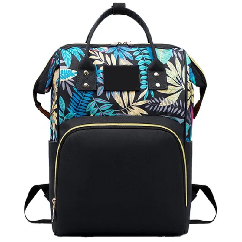 Babymoon Multifunction Backpack Style Maternity Leafy Print Diaper Bag – Black