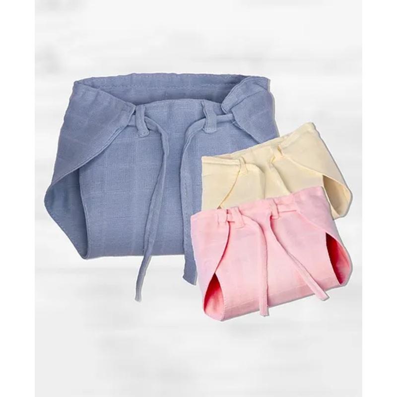 Lollipop Lane  Muslin Cloth Diapers with Adjustable Strings – Large (Multicolor) (Pack of 3)