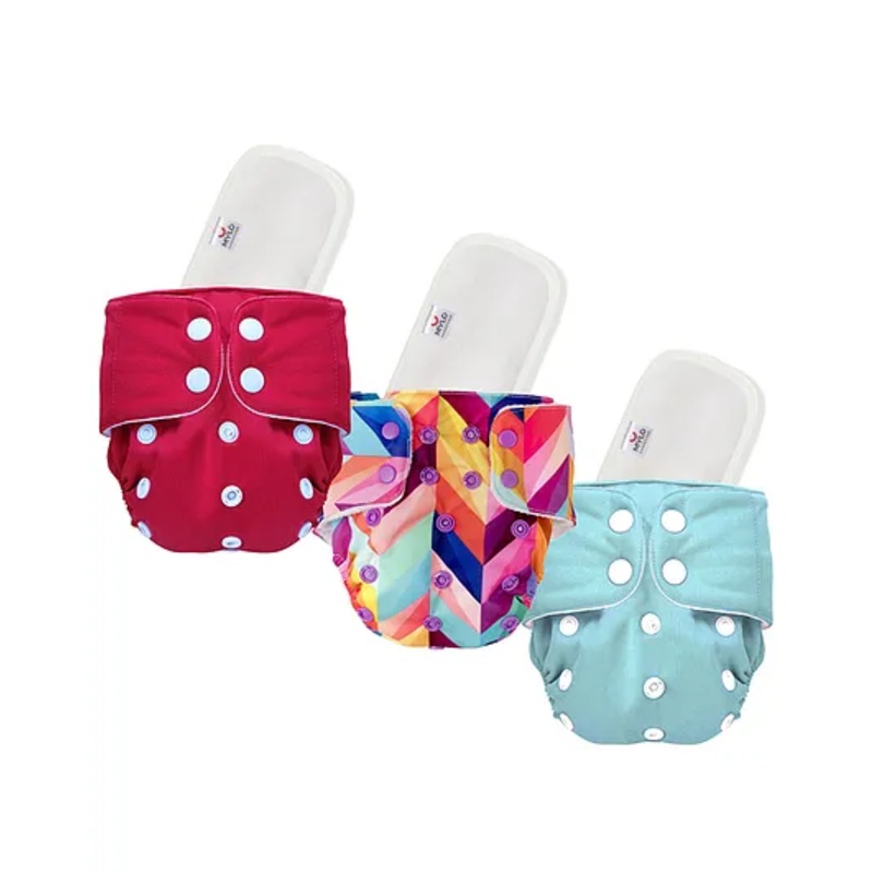 Mylo Baby Freesize Adjustable Cloth Diapers with 3 Free Insert Oeko Tex Certified Pack of 3 – Red  Blue Rainbow Multicolour