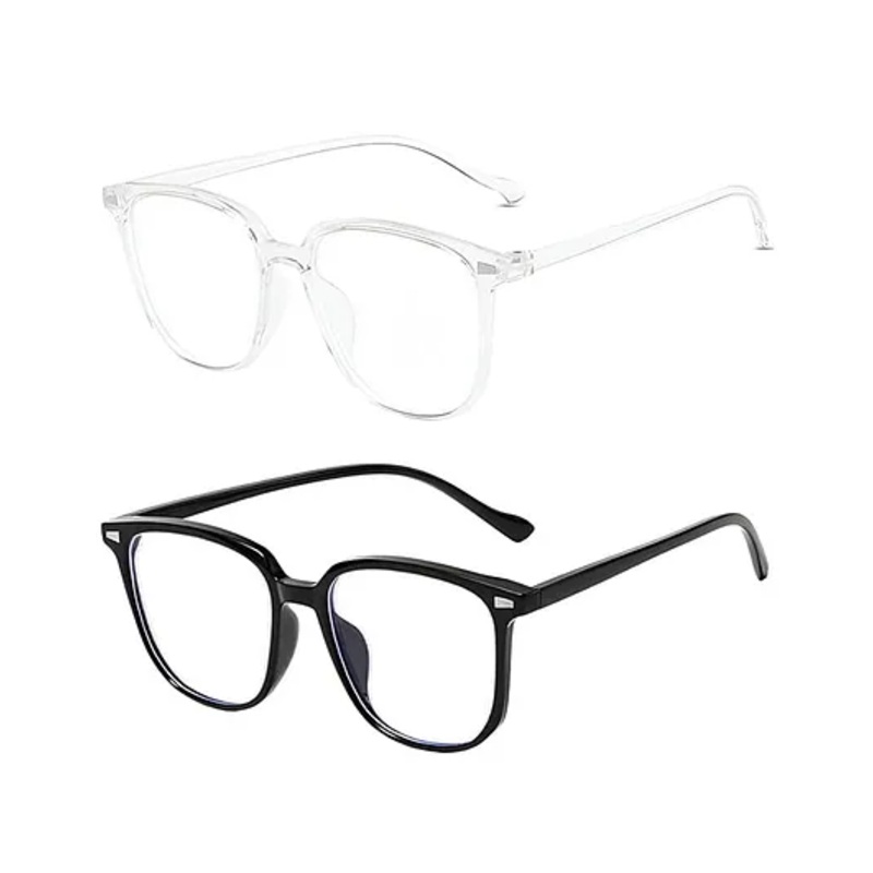 SYGA Pack of 2 Anti-Blue Light Radiation Flat Glasses For Women (Black & Transparent)
