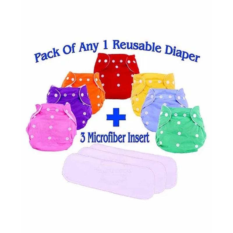 The Little Lookers Adjustable Cotton Diaper With 3 Inserts ( Colour May Vary)
