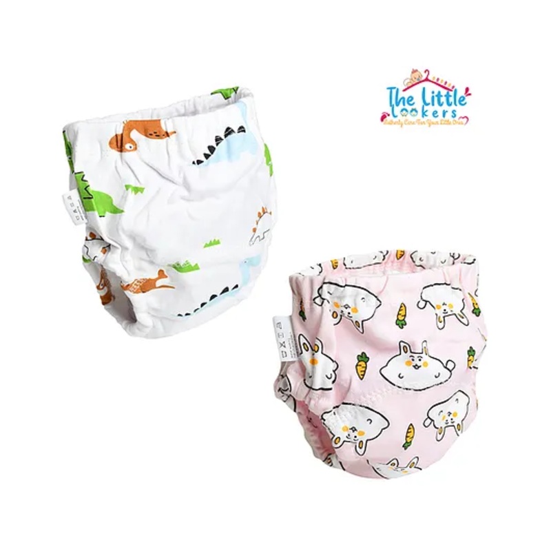 THE LITTLE LOOKERS Potty Training Pants for Babies I Reusable & Waterproof Pull up Underwear | Cloth Diaper for Babies-Pink & White Dino – Small 6 to 12 Months (Pack of 2)