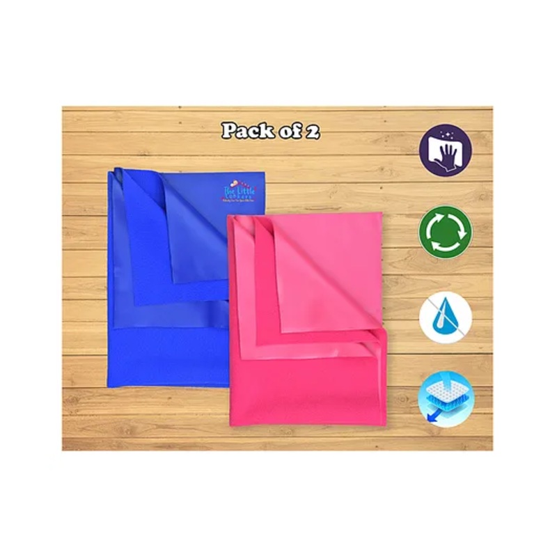 THE LITTLE LOOKERS Quicky Dry Sheets Massage Mats Water Proof Bed Protector Crib Sheets for Baby Large Pack of 2  -Navy Blue Dark Pink