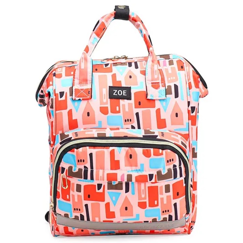 Zoe Multi-storage Abstract Print Travel Friendly Diaper Backpack – Peach
