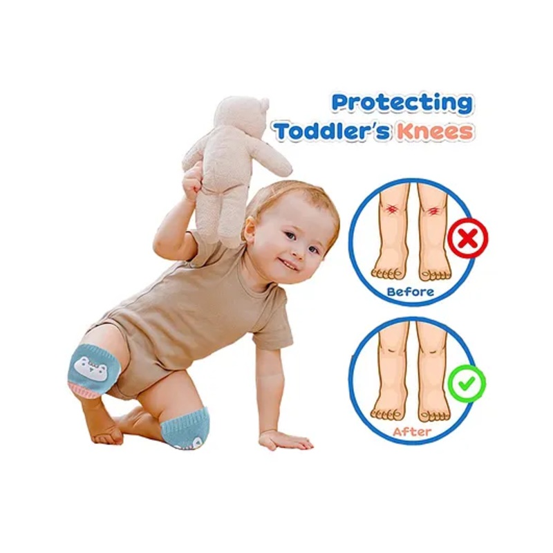 Babymoon Designer Baby Kneepads for Protection Knee Pads for Crawling, Anti-Slip Safety Protector – Cat Green