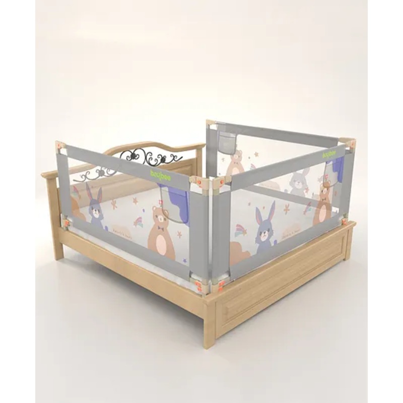 BAYBEE Baby Bed Rail Guard for Baby Toddlers Safety, Portable Kids Bed Rail Safeguard Fence with Adjustable Height | Foldable Single Side Bed Protector for Newborn Baby (Pack of 3, Light Grey, 150x80cm)