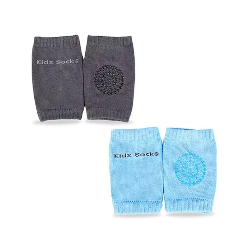 Chinmay Kids Knee Pads with Anti-Slip Padded Stretchable Elastic Cotton Soft Comfortable Pack of 2  – Light Grey & Sky Blue