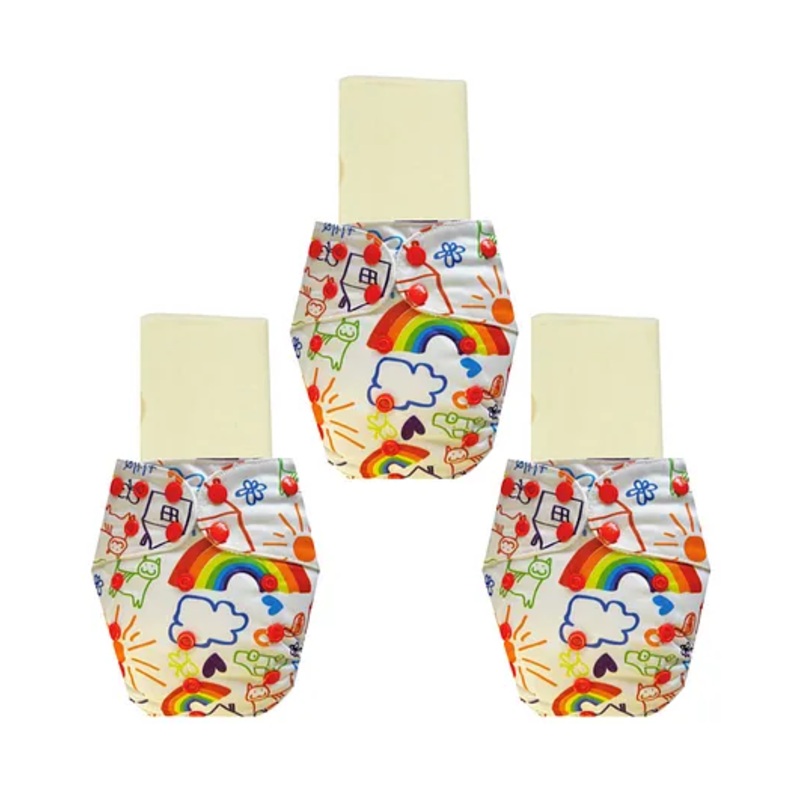 Dumbledo Cloth Diaper Leak Proof Eco-Friendly Reusable Adjustable Free Size Quick Dry Unisex With Insert Pack of 3 – White