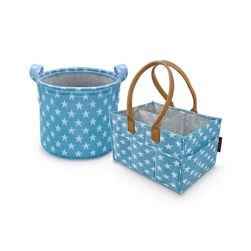 Hippo Diaper Bag Caddy with Toy Bin Star Print – Blue