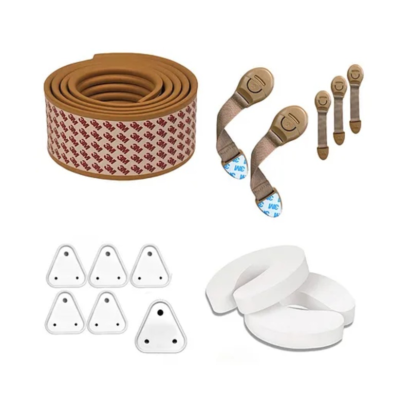 Kiddough Baby Proofing Kit with 2M Edge Protector, 5 Safety Locks, 6 Socket Guards, 2 Door Guards, Wooden