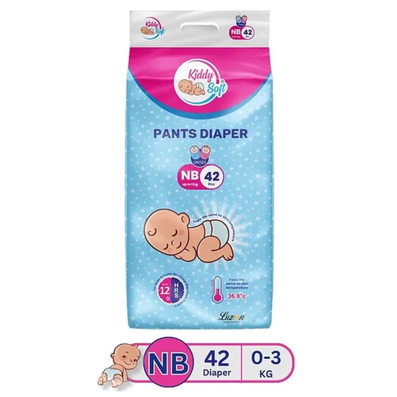 KiddySoft Baby Diaper Pants | Super Absorbent with Criss Cross Layer | Up to 12 Hours Protection | Softest Top Sheet | Comfortable Fit | New Born (0-3 KG) | Pack of 1 (42 Diapers )
