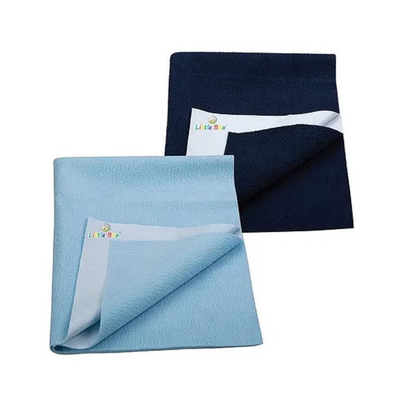 Little Boo Instadry Baby Bed Protector Sheet, Waterproof, Medium L 100 x B 70cm, Pack of 2 – SkyBlue & NavyBlue