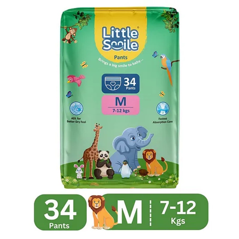 Little Smile Baby Pants Extra Absorb Diapers – Medium -34 Pieces – M (34 Pieces)