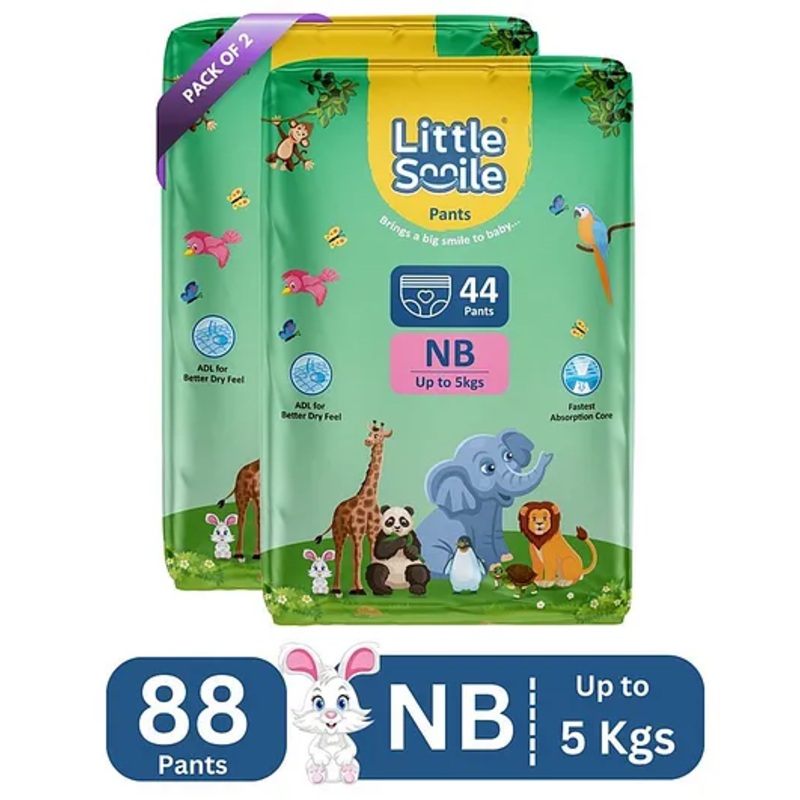 Little Smile Better Dry Feel Baby Diaper Pants | Pack of 2 – New Born (88 Pieces)