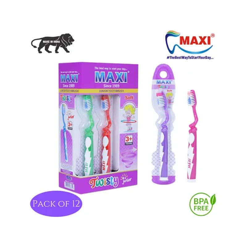 MAXI Twisty Junior Toothbrush Pack of 12 – Multicolour
