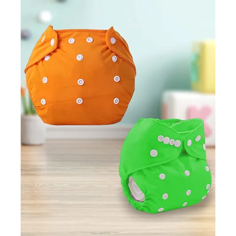 Sparkle Joy Free Size Reusable Cloth Diaper Without Insert Pack Of 2 – Orange & Green