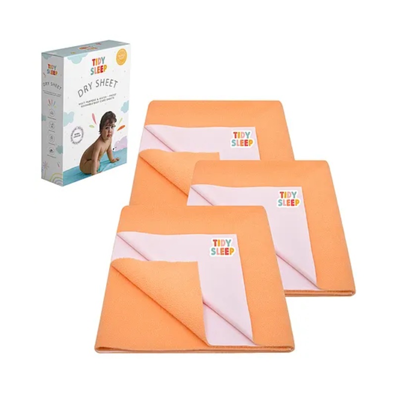 TIDY SLEEP Waterproof Baby Bed Protector Dry Sheet For New Born Babies- Carrot Orange  Pack of 3 (Small)