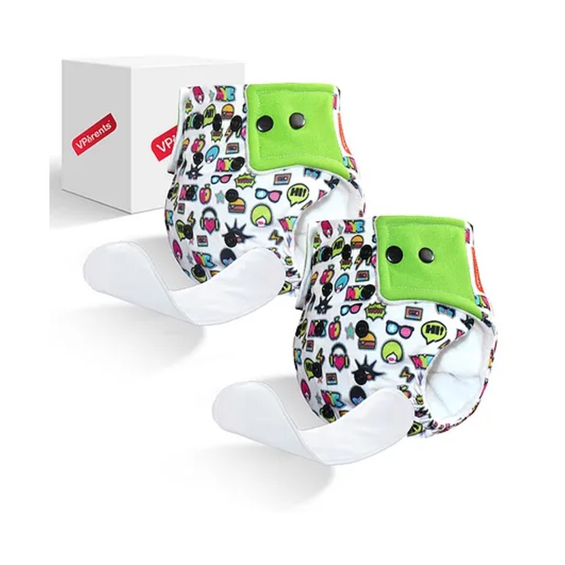 VParents Reusable and Adjustable Cloth Diapers with Ultra Absorbent Inserts Pack of 2 – Green