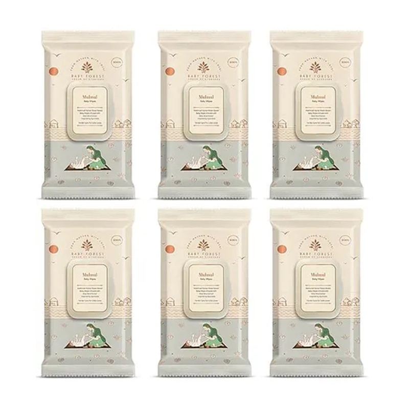 Baby Forest Mulmul Baby Wipes, Ultra-soft, Water-based, 3X thicker and softer wipes 72 Wipes each, Pack of 6