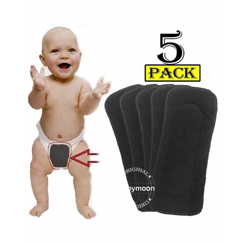 Babymoon Premium Bamboo 5 Layer Charcoal Wetfree Reusable Washable Cotton Diaper Nappy Insert Grey – Pack of 5