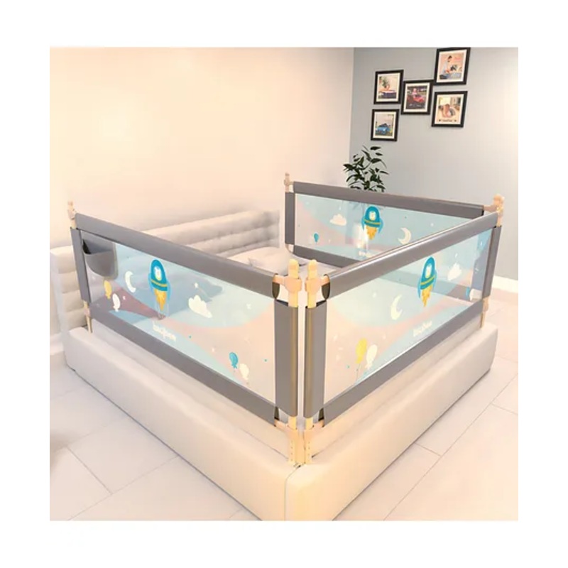 BAYBEE Baby Bed Rails Guard Barrier for Baby Kids Safety, Foldable Bed Rail Falling Protector Fence with 7 Adjustable Height (150×63 cm, (Pack of 3) Grey)