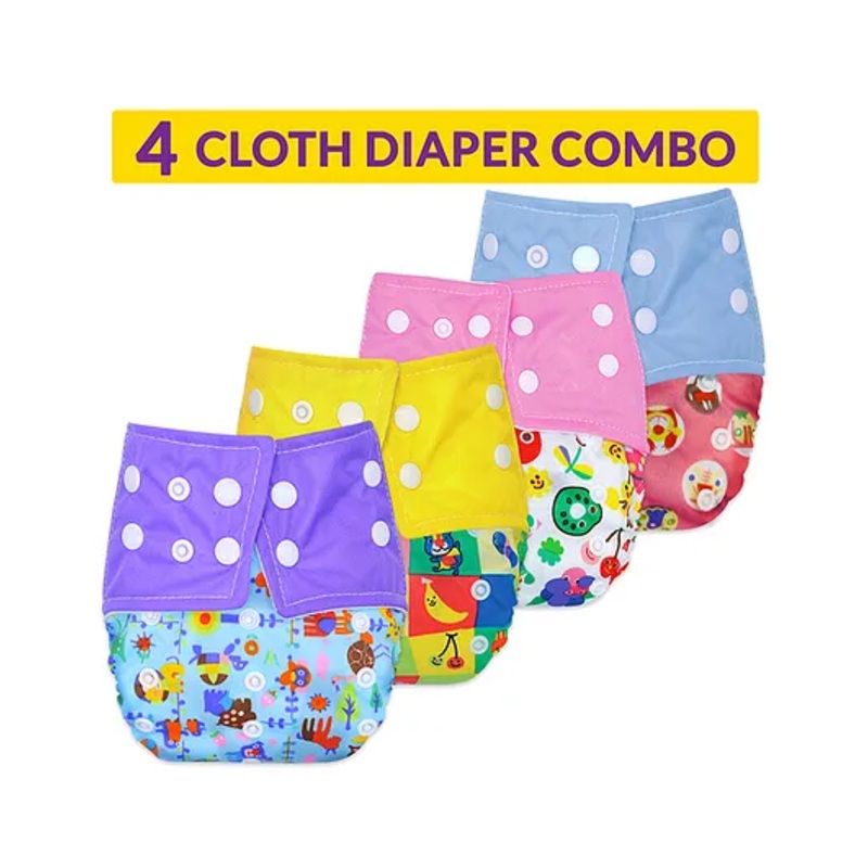 Bembika Reusable Cloth Diaper Without Insert Pack of 4  Multicolour