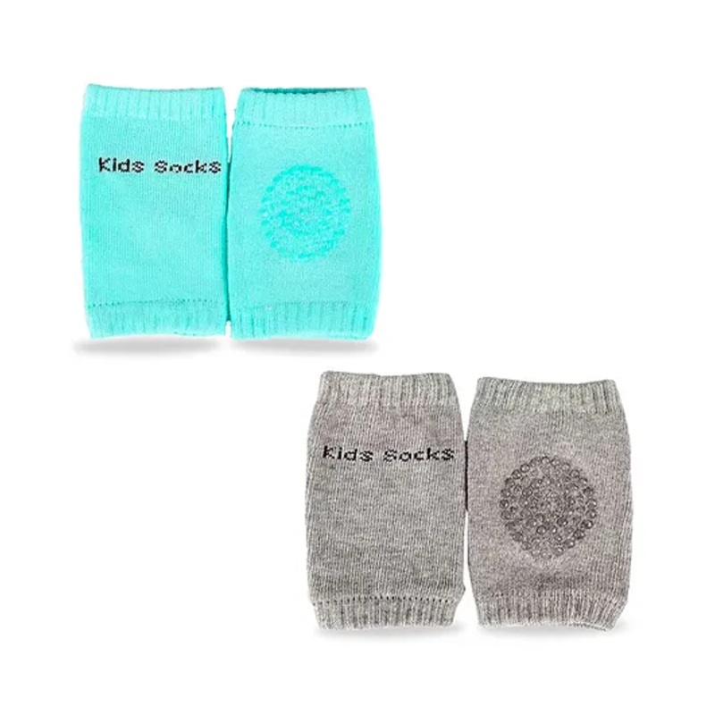 Chinmay Kids Knee Pads for Baby, Anti-Slip Padded Stretchable Elastic Cotton Soft Comfortable Baby Knee Pads Soft Mesh Breathable, Elbow Cushion Pad Pack of 2 Green, Light Grey