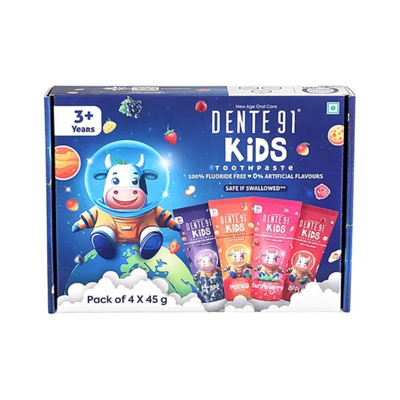 Dente91 Kids Toothpaste, Protects against dental caries & Hypersensitivity, Fluoride Free Pack of 4 – 45 g Each