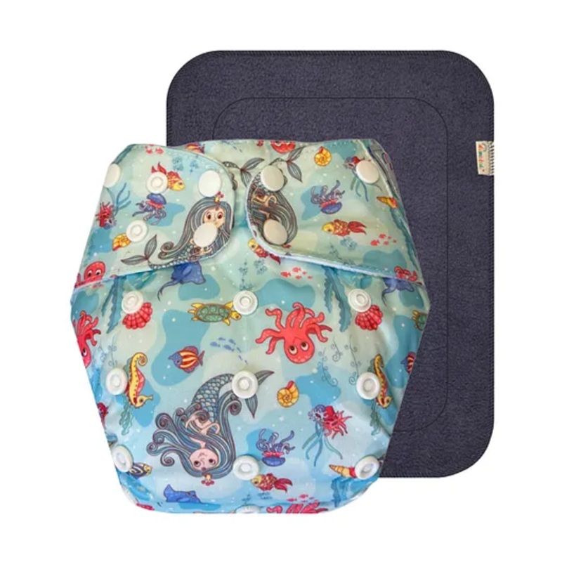 Dumbledo Premium BlueMermaid Free Size Leak proof Washable Unisex Reusable Cloth Diaper With 6-layer Black Insert – Blue