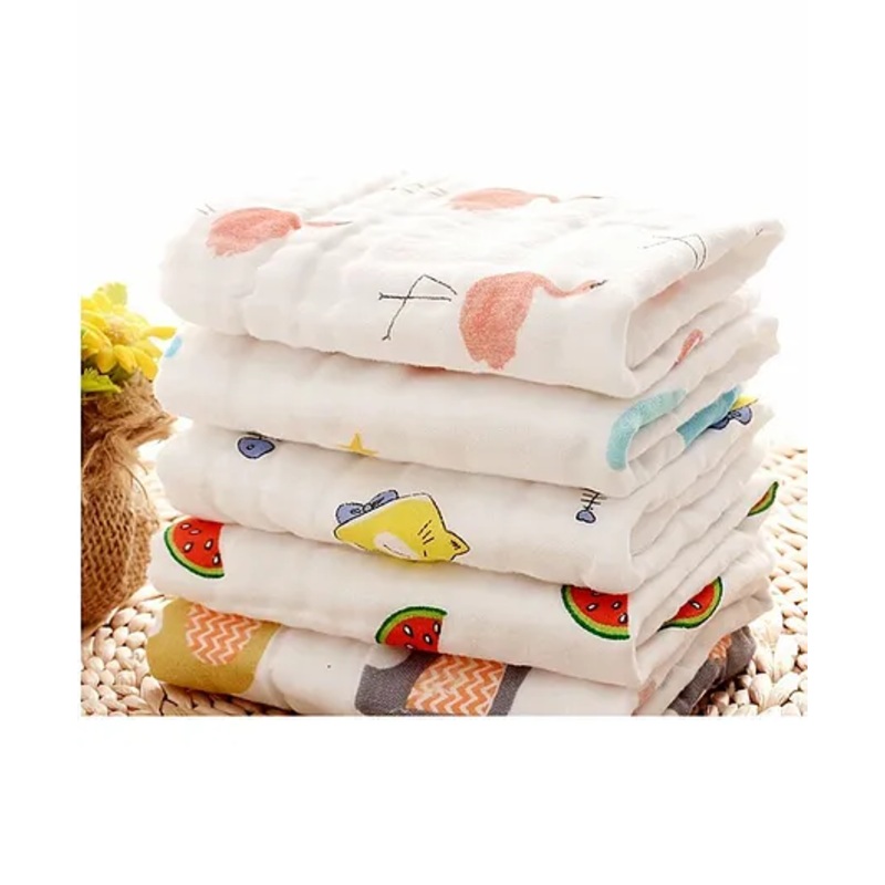 Elementary Reusable Muslin Cotton Square Nappy Set Large Pack of 4 – Multicolor (Assorted Designs)
