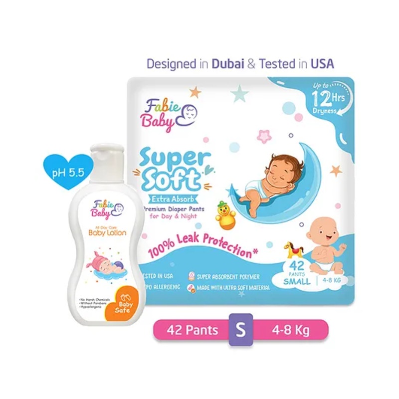 Fabie Baby Winter Care Diaper Small (42Pcs) with Baby Lotion(250ml) – Pack of 2
