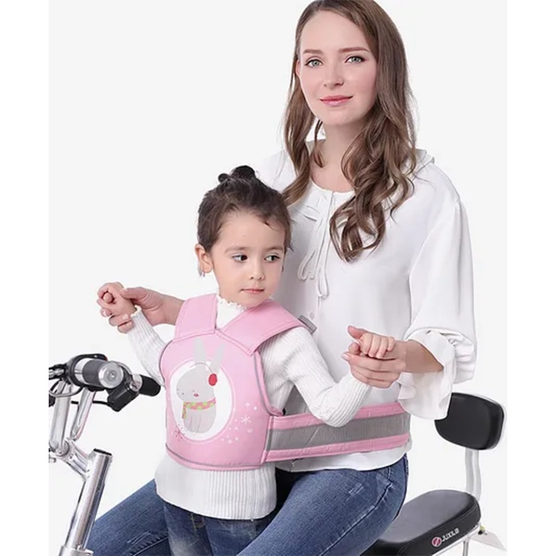 Infantso Pink kids safety belt for two wheeler(2-8 years)- kids bike belt with detachable storage bag -Adjustable safety belt for kids for bike scooty – bike safety harness for kids