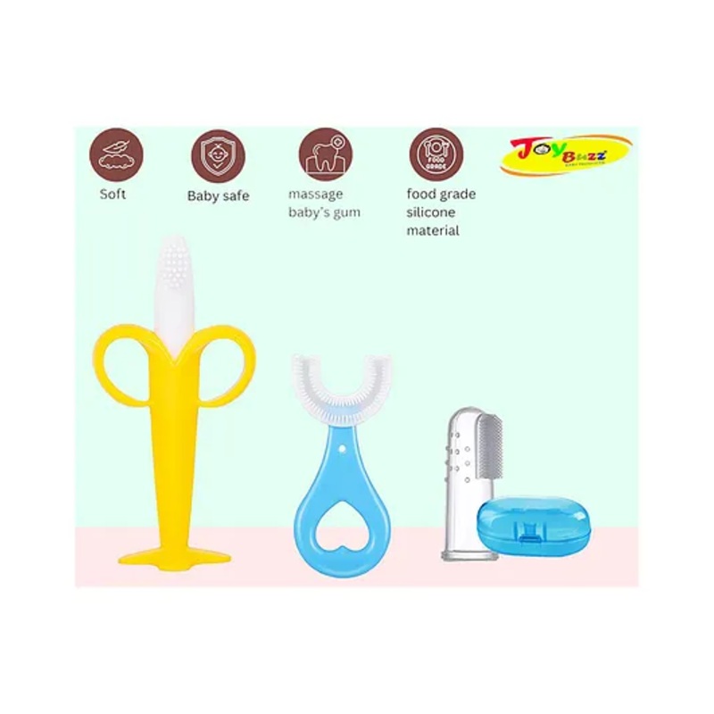 Joy Buzz Silicone Toothbrushes Pack Of 3 –  Yellow & Light Blue