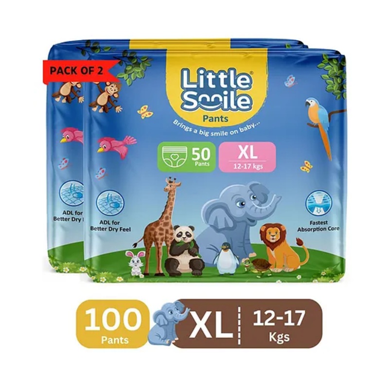 Little Smile Baby Pants Extra Absorb Diapers – Extra Large -100 Pieces -Pack of 2 – XL (100 Pieces)