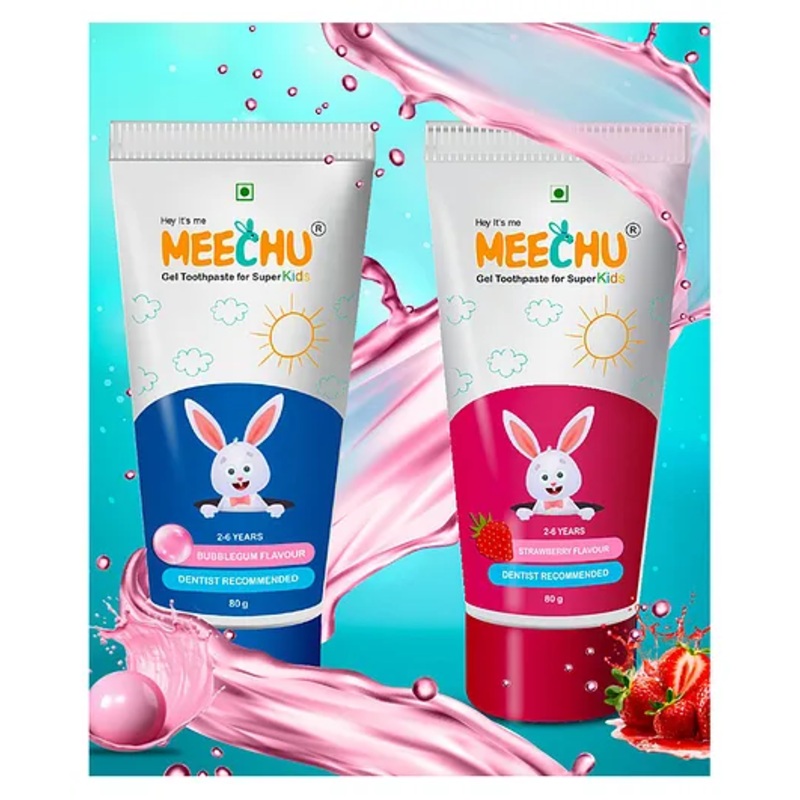 Meechu Baby Toothpaste Bubblegum and Strawberry Pack of 2 – 160 g
